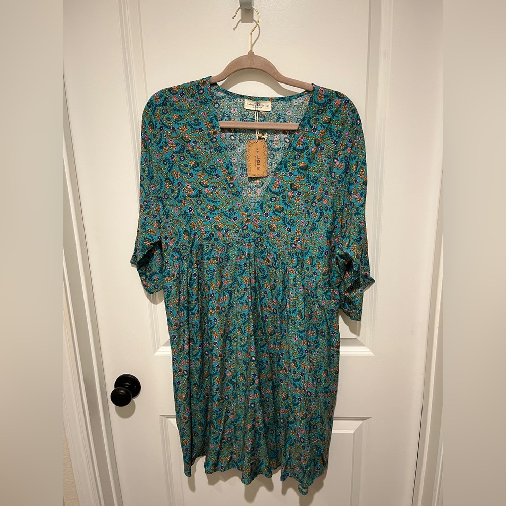 NATURAL LIFE Teal Floral Mini Dress - Picture 4 of 6